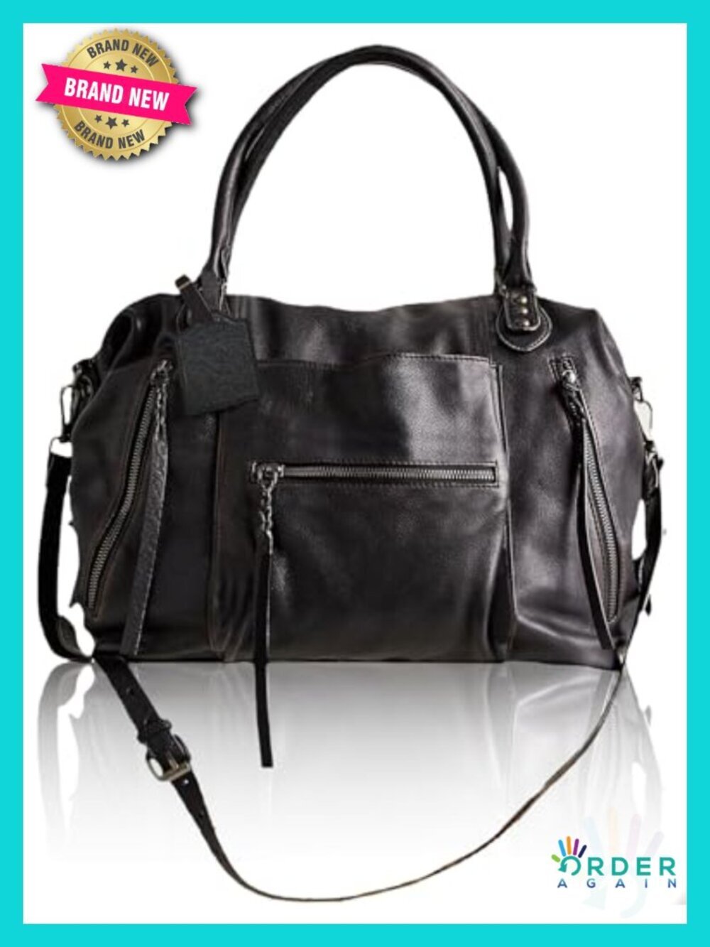 Large City Tote Hobo Handbag with Zipper Vegan Leather Adjustable Strap